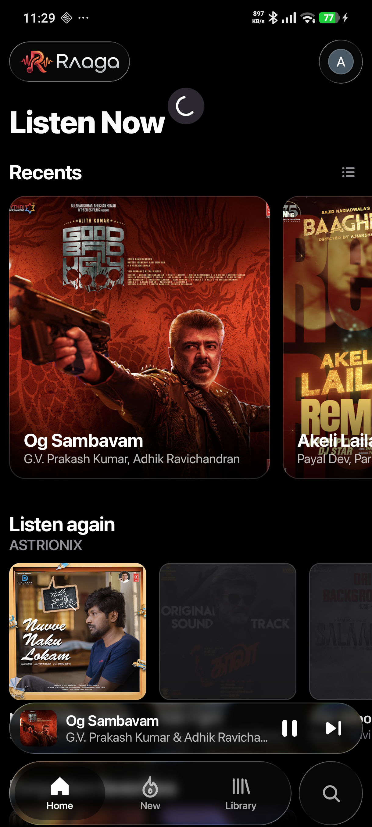 RaagaX Listen Now Screen
